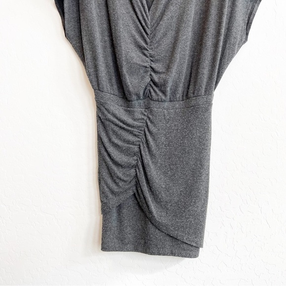 IRO Women’s Abandon Mini Sweater Dress Soft Asymmetrical Ruching Gray Deep-V Med - Picture 4 of 7